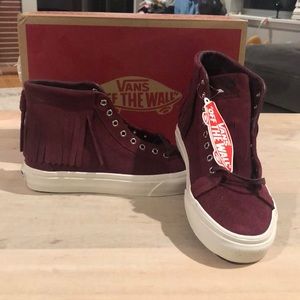 Maroon Suede Vans High Tops with Fringe